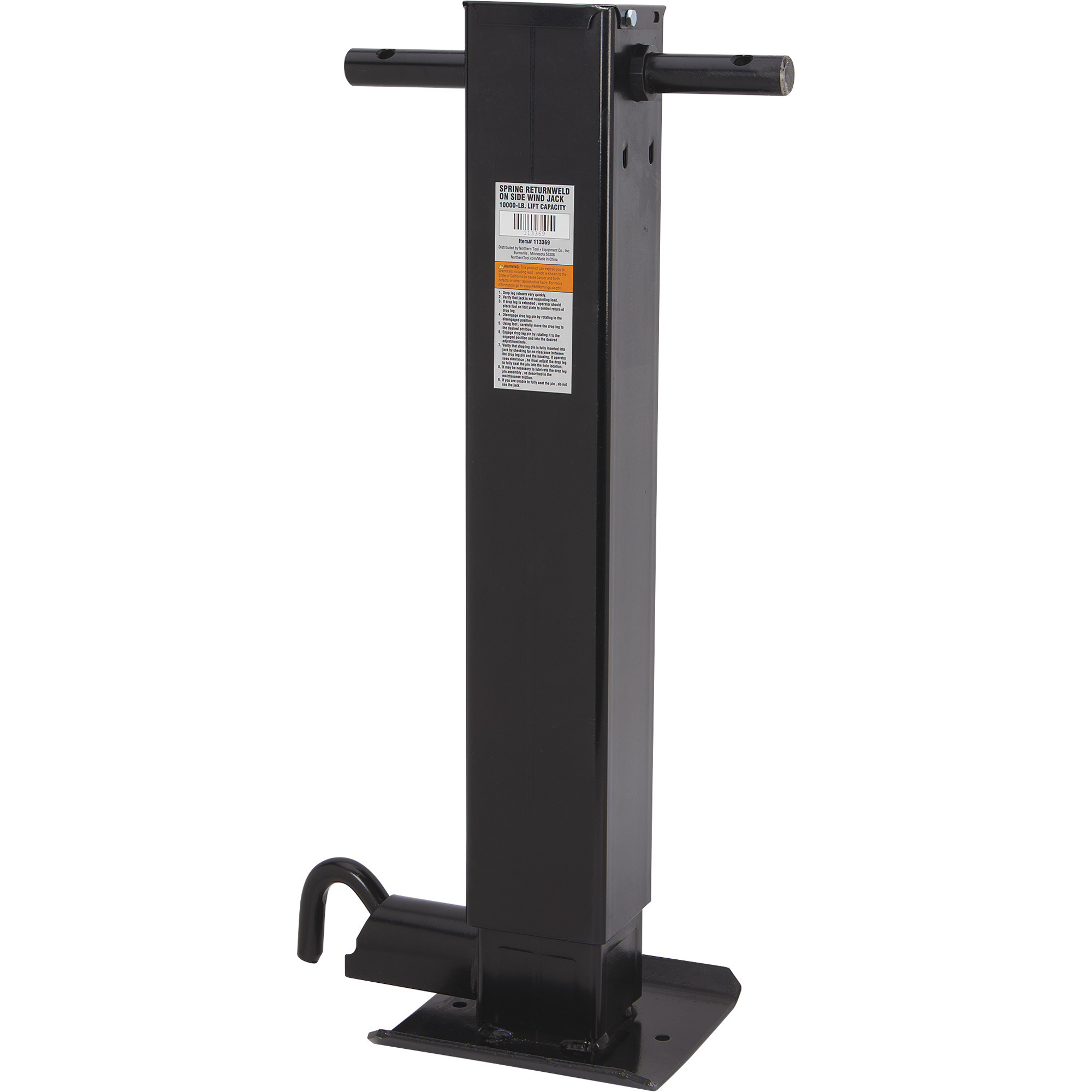Ultra-Tow Spring-Return Trailer Sidewind Jack, Weld-On, 54in. Extended Length, 10,000-Lb. Lift Capacity